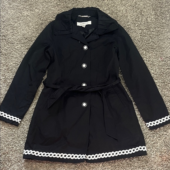 Laundry by Design Jackets & Blazers - Laundry by Design Black Trench Coat with White Accents Elegant Size Medium